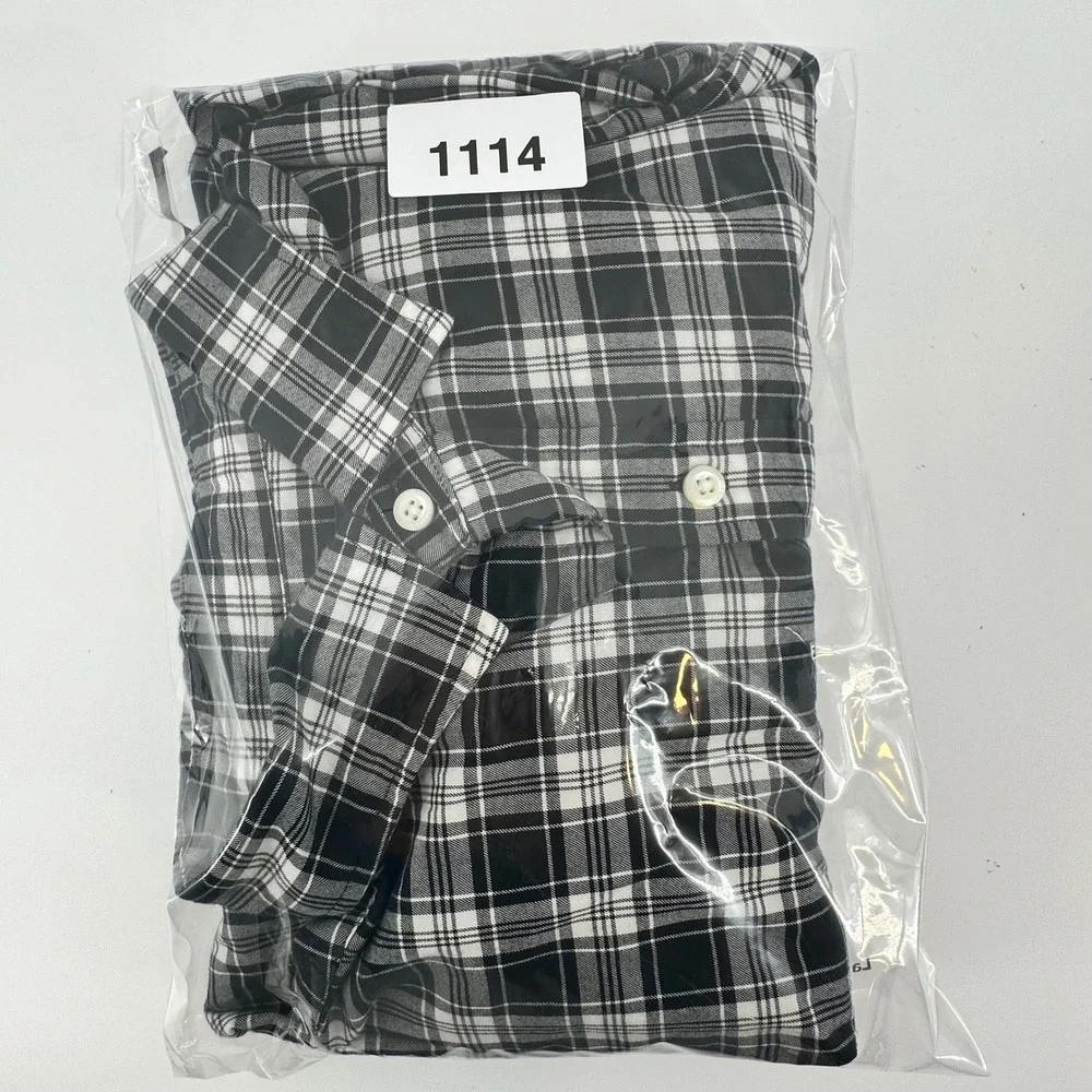 Polo‎ Ralph Lauren Mens XXL Black White Plaid Cotton Button Down Shirt Long Slv